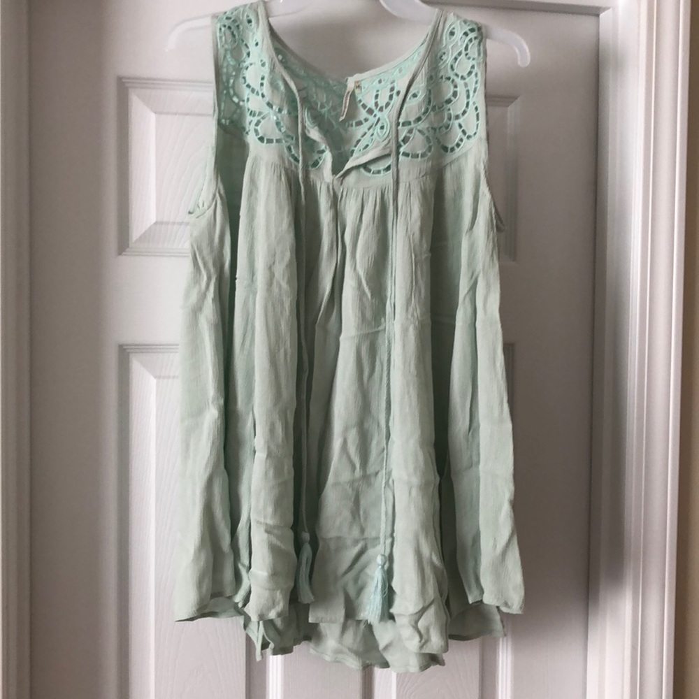 Embroidery detail mint green tank